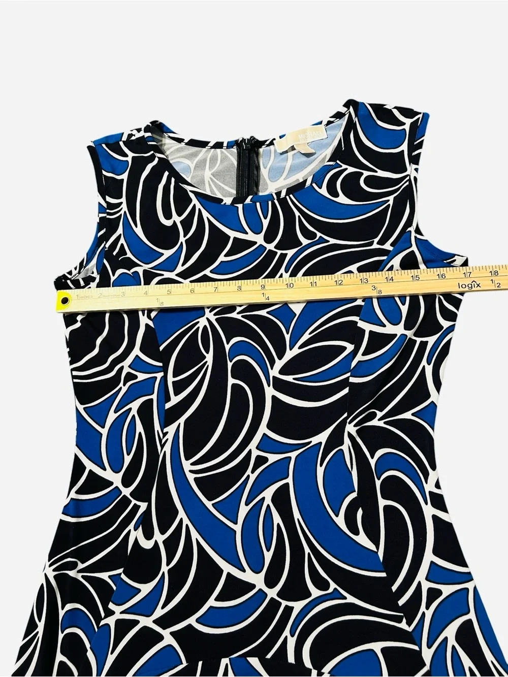 Michael Kors Dress Sleeveless Black Amalfi Blue Abstract Print Stretchy